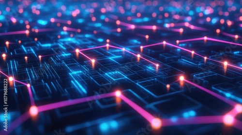 Digital nodes linked by glowing paths