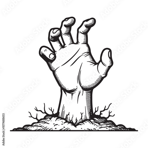 Line art of hand showing up from the ground cartoon vector