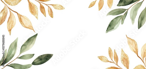 Elegant watercolor leaves frame a blank space, ideal for invitations or announcements on a clean, white background.