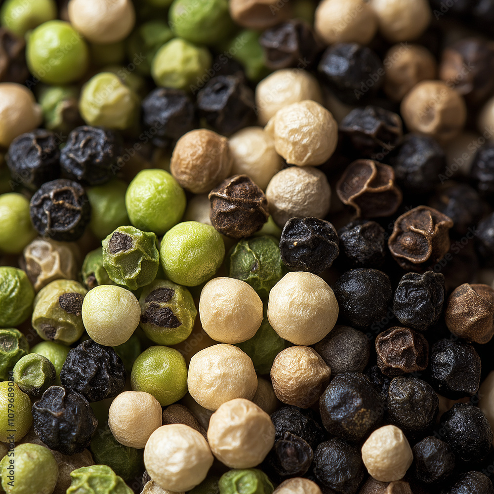 Whole Peppercorns on Wooden Surface Whole Peppercorns on Wooden Surface