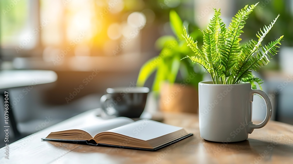 Cozy and Inviting Workspace Setup with Potted Plant Open Notebook and Writing Essentials Arranged on a Wooden Desk for a Productive and Inspiring Work Environment Cozy and Inviting Workspace Setup with Potted Plant Open Notebook and Writing Essentials Arranged on a Wooden Desk for a Productive and Inspiring Work Environment