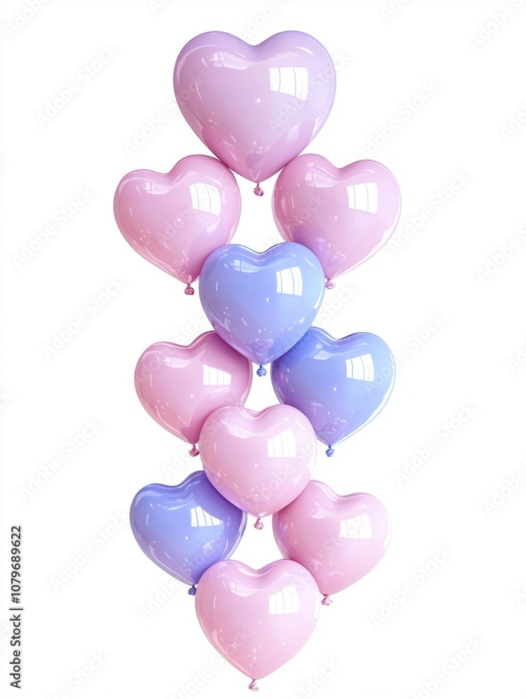 A collection of heart-shaped balloons in pastel colors, perfect for celebrations and romantic occasions. A collection of heart-shaped balloons in pastel colors, perfect for celebrations and romantic occasions.