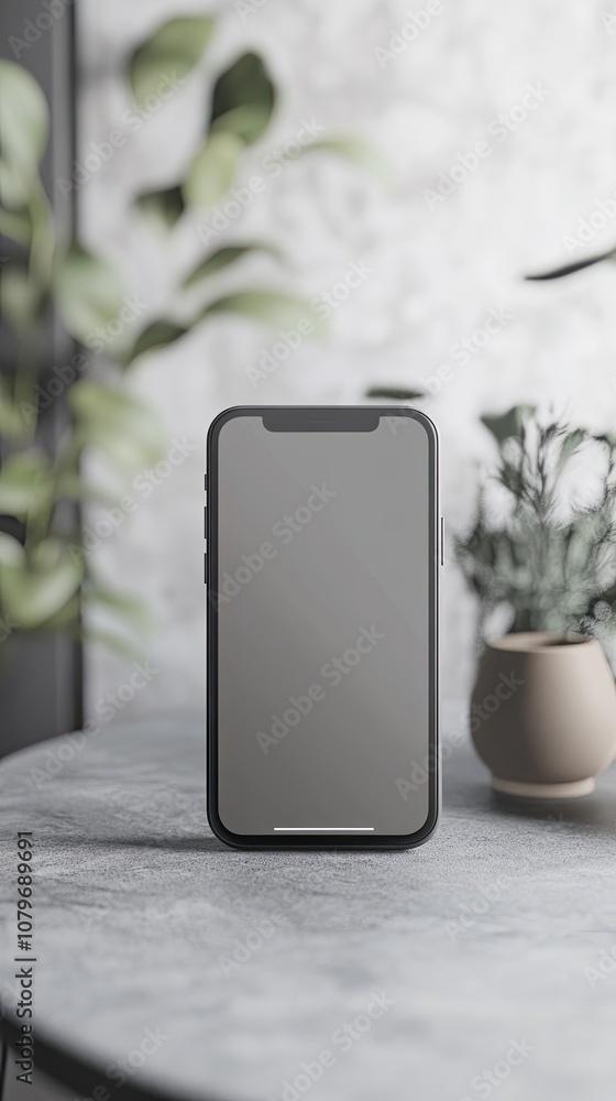 custom made wallpaper toronto digitalModern Smartphone Display on Minimalist Table with Greenery in Soft Focus Background