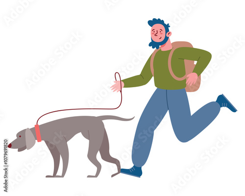 running musher man and dog
