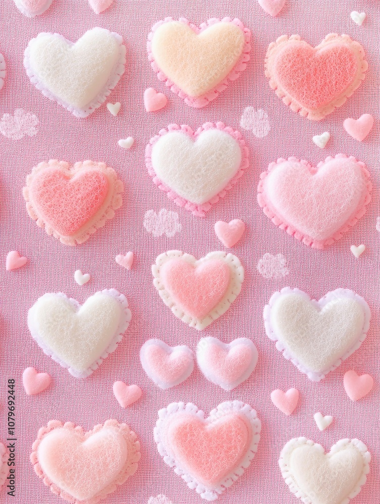 Fototapeta premium A phone wallpaper with a pastel aesthetic, featuring a pink and white heart pattern, a pink background, with generative ai