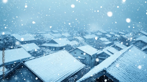 Snow-Covered Rooftops in a Wintery Village
