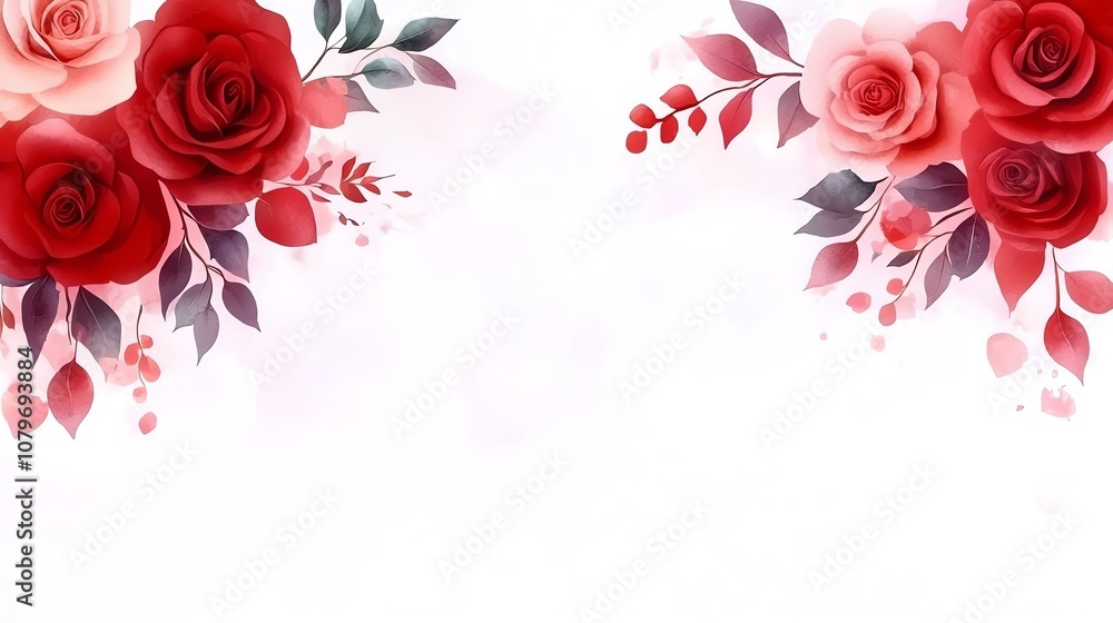Beautiful red roses and leaves on a white background, perfect for floral design projects or romantic occasions. Beautiful red roses and leaves on a white background, perfect for floral design projects or romantic occasions.