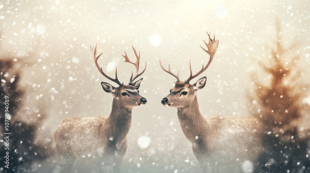 Two Deers In Snowy Forest Two Deers In Snowy Forest