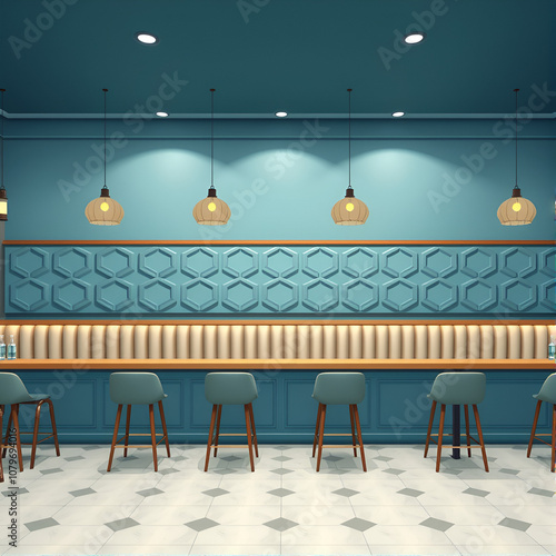 vector illustration depicting a horizontal decorative panel in light blue tones for interior decoration of bars, kitchens and other premises photo