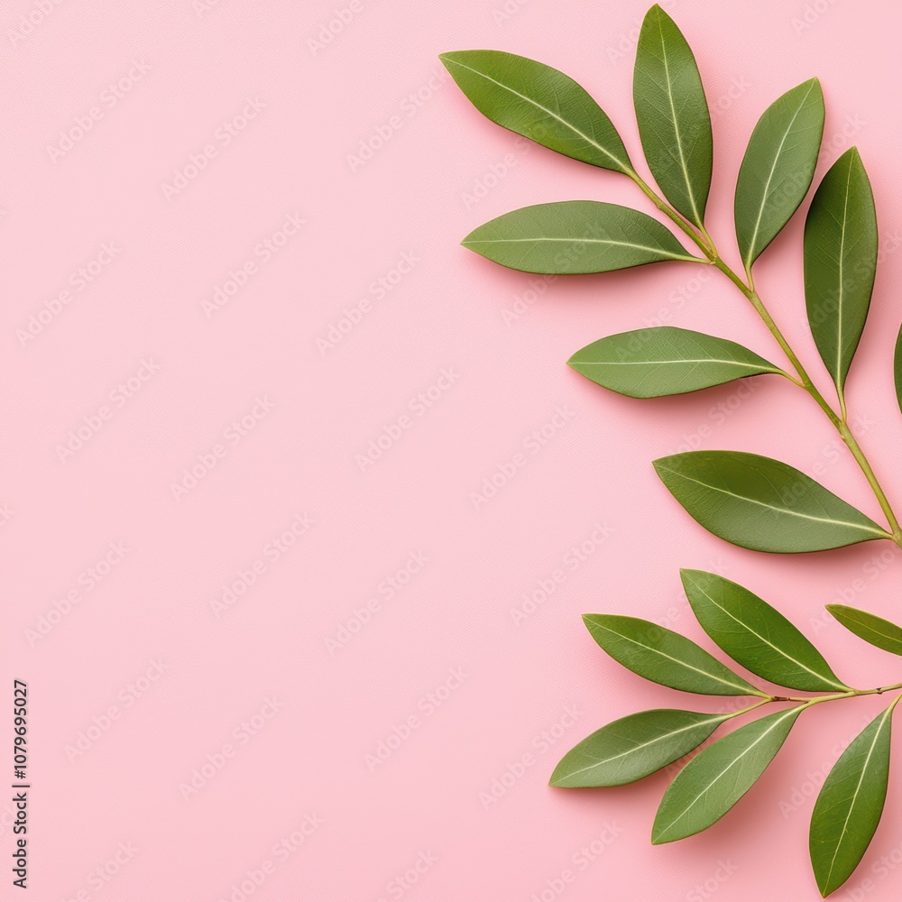 Elegant green leaves arranged on a soft pink background, enhancing the beauty of nature and design. Elegant green leaves arranged on a soft pink background, enhancing the beauty of nature and design.