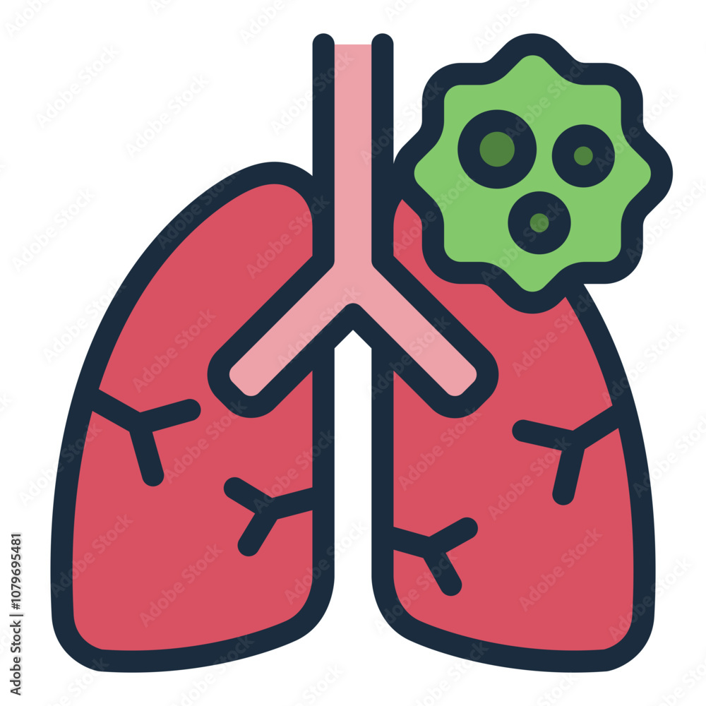 Lung with cancer cell for Lungs Cancer filled line icon