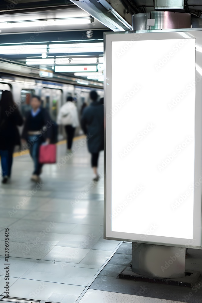 A blank digital billboard in the subway station mockup A blank digital billboard in the subway station mockup