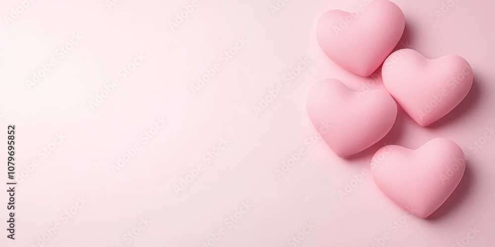 Four pink hearts on a soft pink background, symbolizing love, affection, and romance in a minimalist aesthetic. Four pink hearts on a soft pink background, symbolizing love, affection, and romance in a minimalist aesthetic.