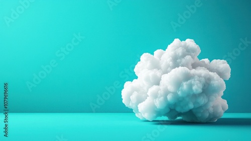 Fluffy white cloud on a solid turquoise background, ideal for graphic design. photo