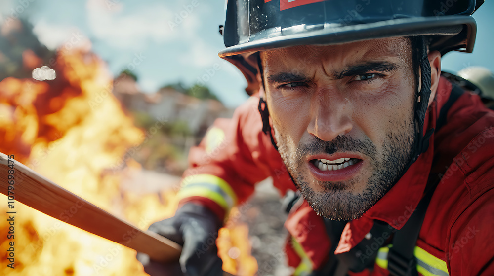 Firefighters battle blaze with axes and hoses to protect lives and property Firefighters battle blaze with axes and hoses to protect lives and property