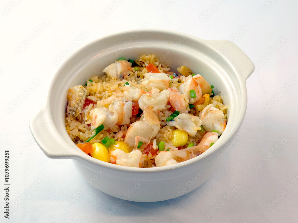Thai style shrimp fried rice, large shrimp, baked in a pot Thai style shrimp fried rice, large shrimp, baked in a pot