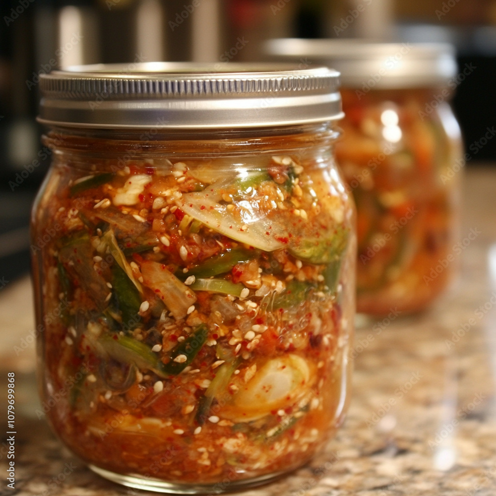 glass jar with marinated vegetables glass jar with marinated vegetables