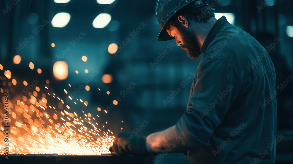 skilled worker focuses intently on his craft, surrounded by sparks and dramatic lighting in industrial setting. scene captures essence of hard work and dedication skilled worker focuses intently on his craft, surrounded by sparks and dramatic lighting in industrial setting. scene captures essence of hard work and dedication