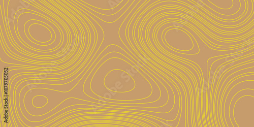 Modern beautiful curve line color topography contour map background, vector illustration with landscape geodesy topographic map yellow lines and brown background are combination of most luxurious.