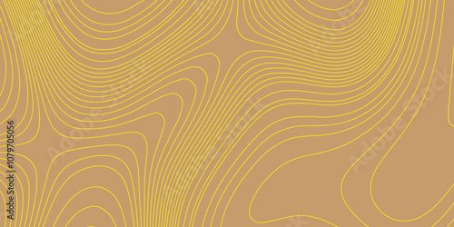 Modern beautiful curve line color topography contour map background, vector illustration with landscape geodesy topographic map yellow lines and brown background are combination of most luxurious.