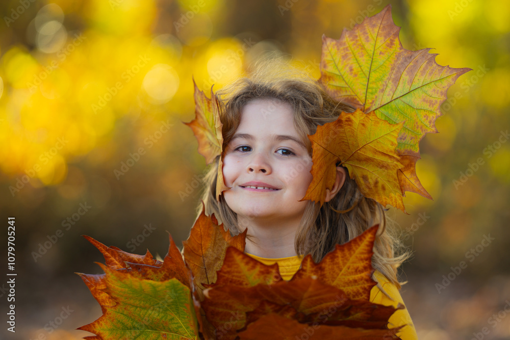 Kids with Autumn leaves of maple trees backdrop. Child near Autumn fall leaves in sunlight. Little kid in Autumnal fall park. Kids and Foliage, falling leaves. Autumn leaf. Falling leaves. Kids with Autumn leaves of maple trees backdrop. Child near Autumn fall leaves in sunlight. Little kid in Autumnal fall park. Kids and Foliage, falling leaves. Autumn leaf. Falling leaves.