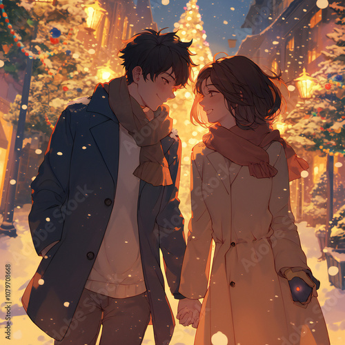 クリスマスにデートをするカップル