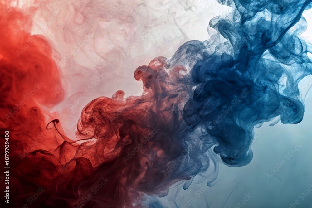 Fototapeta premium Abstract Smoke Background in Red and Blue - Minimalist Photography, Colorful Vapor, Ethereal Effects, Artistic Design, Contemporary Aesthetics, Stunning Visuals, Creative Wall Art