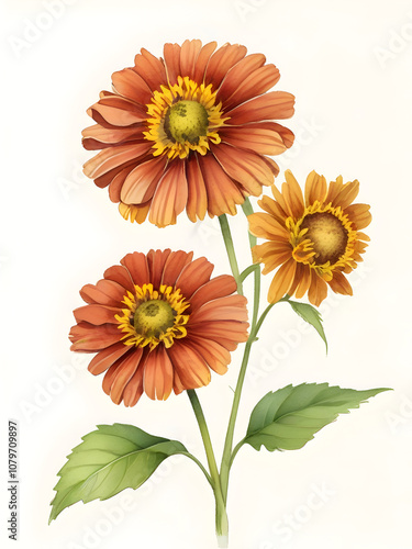 Helenium Watercolor Flower Nature Art