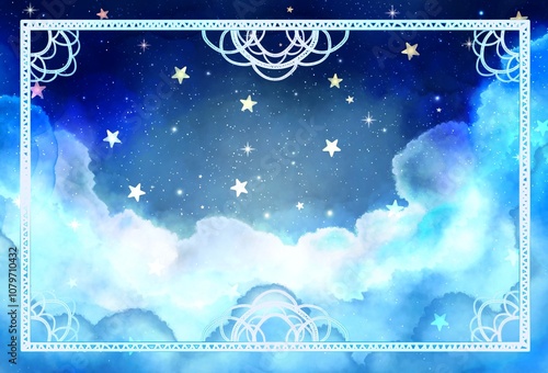 メルヘンファンタジーでカワイイ★レースのフレームと夜空の風景背景