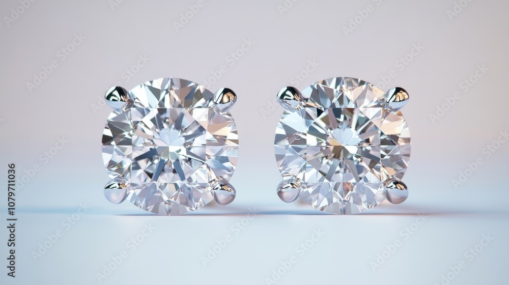 Elegant Close-Up of Two Round Brilliant Cut Diamonds Displayed on a Soft Gradient Background Highlighting Their Sparkling Clarity and Precision Cut Design Elegant Close-Up of Two Round Brilliant Cut Diamonds Displayed on a Soft Gradient Background Highlighting Their Sparkling Clarity and Precision Cut Design
