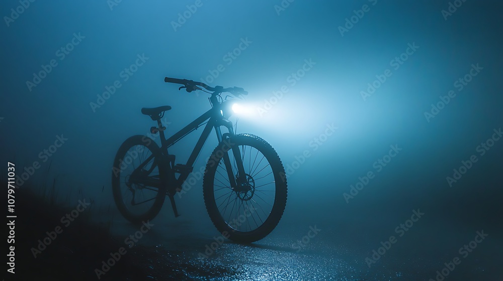 Fototapeta premium Dark fog, bike with lights turned