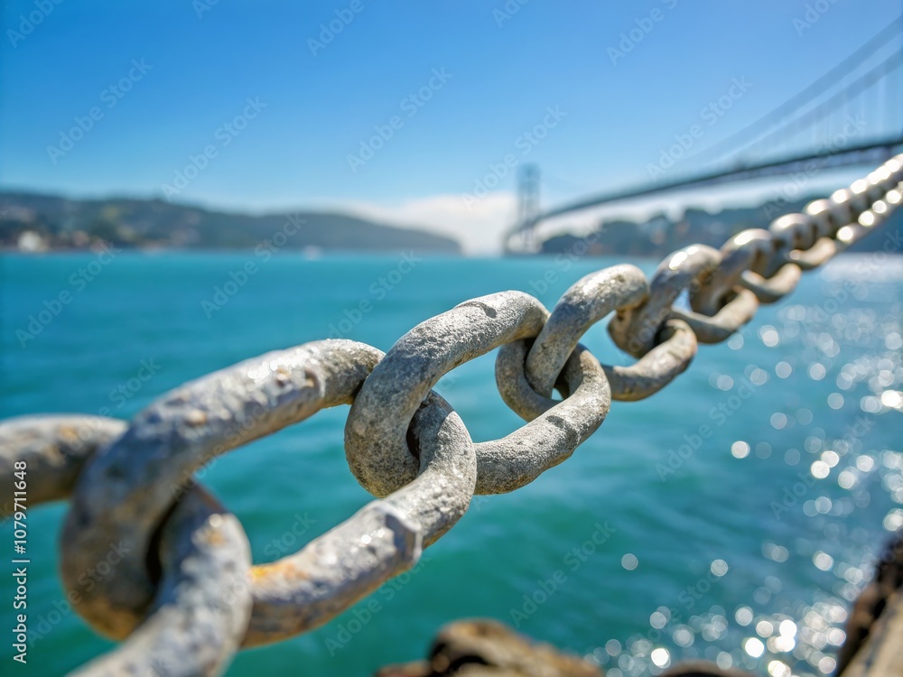 Clear Chain Links on Blue Background Illustrating Unity and Connection in a Larger Structure Clear Chain Links on Blue Background Illustrating Unity and Connection in a Larger Structure