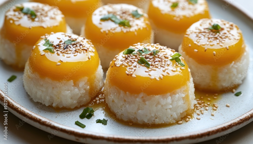 Savory Rice Cakes with Egg Yolk and Sesame Seeds. Savory Rice Cakes with Egg Yolk and Sesame Seeds.