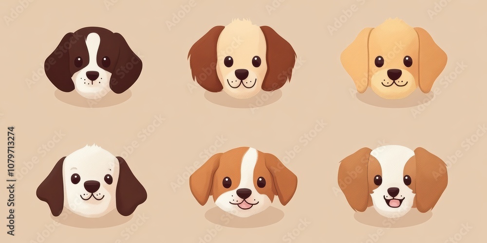 Cute Cartoon Dog Faces Collection with Expressive Features Ideal for Children's Products, Illustrations, Greeting Cards, and Pet-Related Designs Cute Cartoon Dog Faces Collection with Expressive Features Ideal for Children's Products, Illustrations, Greeting Cards, and Pet-Related Designs