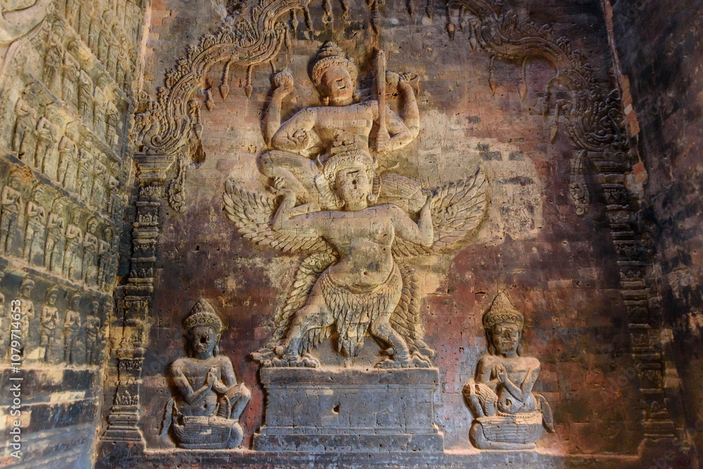 Bas-relief sculpture at Kravan temple, Siem Reap, Cambodia. Bas-relief sculpture at Kravan temple, Siem Reap, Cambodia.