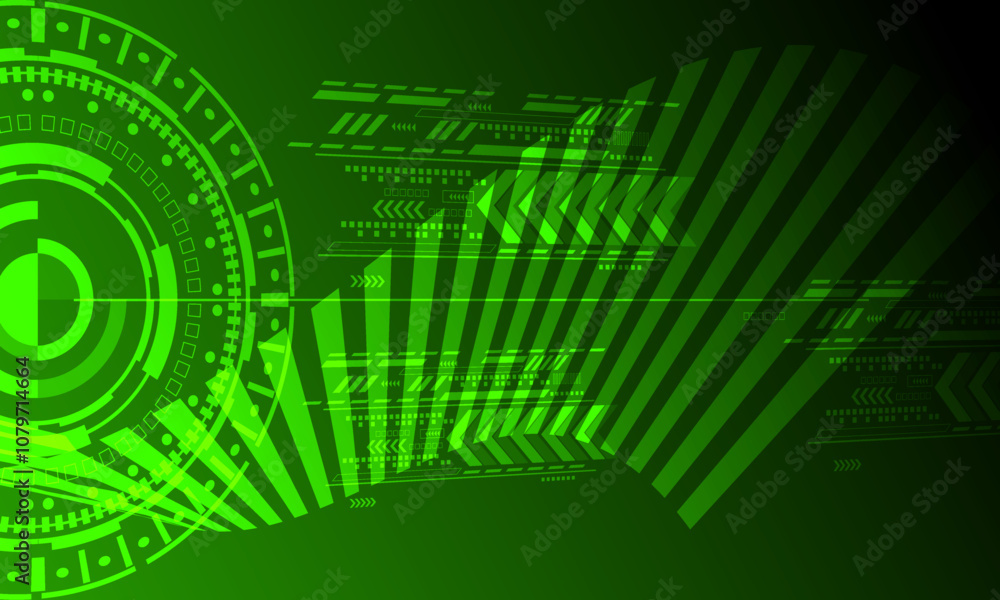 Fototapeta premium green lines circles networking circuit high technology abstract background