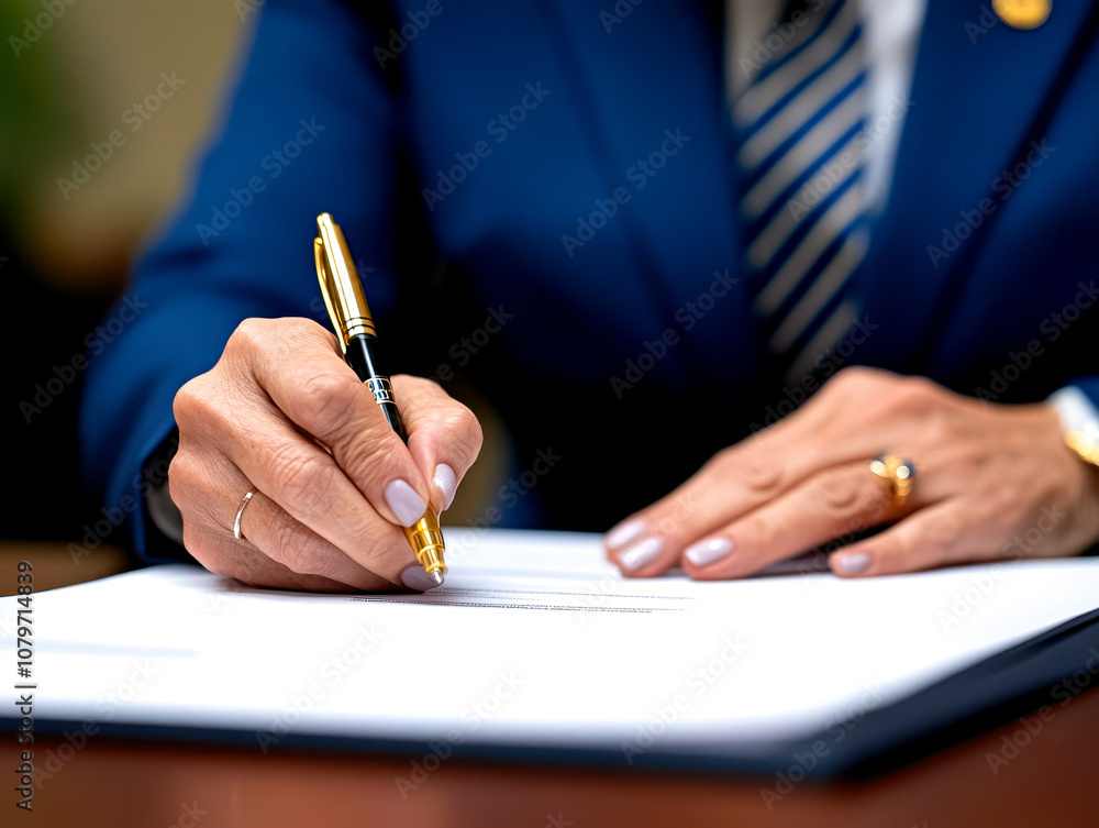 A close-up of a person's hand signing a document, showcasing a professional setting with a focus on the stylish pen and meticulous handwriting. A close-up of a person's hand signing a document, showcasing a professional setting with a focus on the stylish pen and meticulous handwriting.
