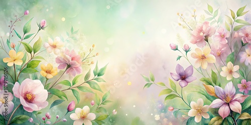 Delicate Watercolor Floral Composition With Soft Pastel Hues and Gentle Bokeh Effects