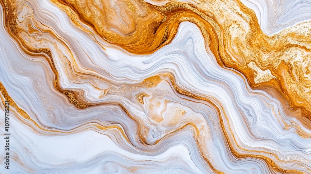 Fototapeta premium Gold fluid art marbling Concept. Elegant Gold and White Marbled Abstract Background