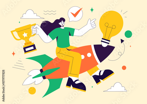 Explore an Innovative and Creative Vector Illustration Featuring a Startup with Software and Web Development, the Power of Innovation and New Ideas