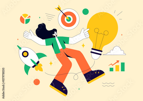 Explore an Innovative and Creative Vector Illustration Featuring a Startup with Software and Web Development, the Power of Innovation and New Ideas