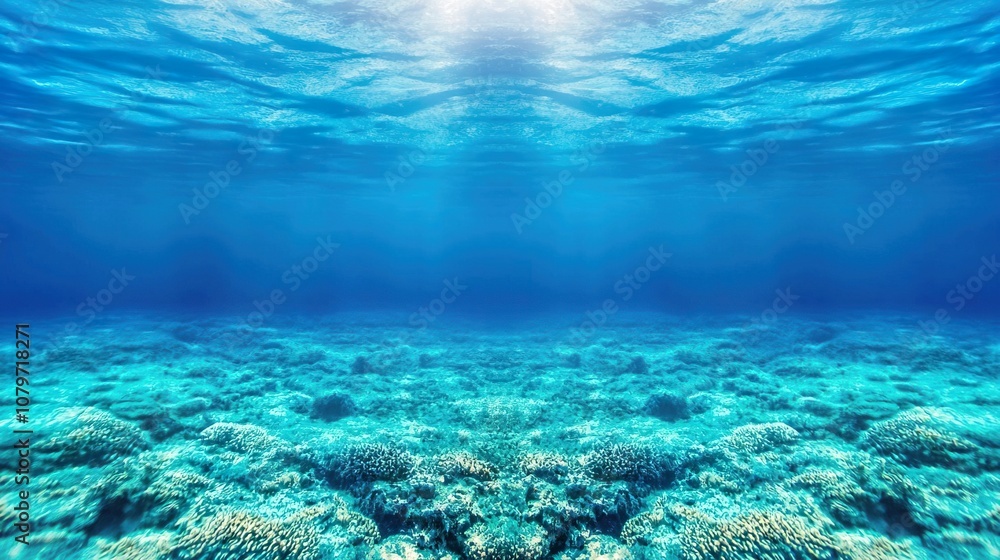 Deep blue sea concept. Tranquil Underwater Scene with Light and Shadows Deep blue sea concept. Tranquil Underwater Scene with Light and Shadows