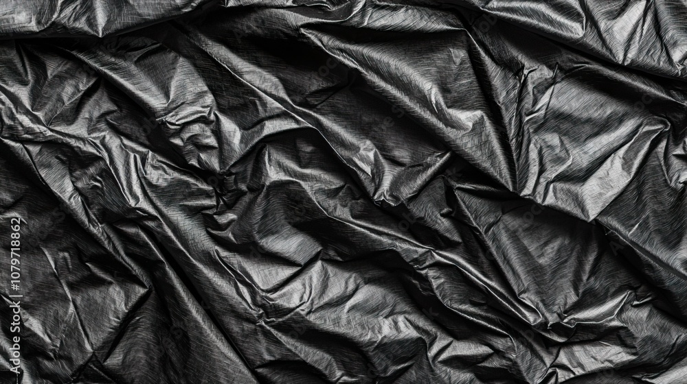 Obraz premium Wrinkled plastic wrap texture Concept. Deep Textured Black Plastic Wrap Background