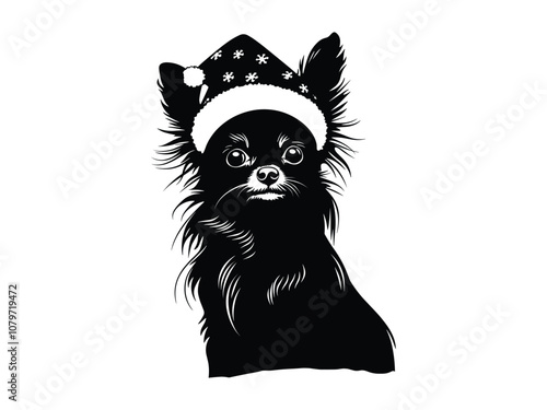 Festive Papillon Dog Silhouettes with Santa Hats and Holiday Accessories
