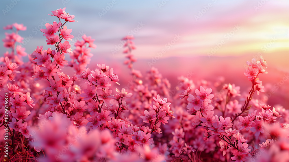 Blooming Pink Flowers in a Soft Sunset Glow.. Blooming Pink Flowers in a Soft Sunset Glow..