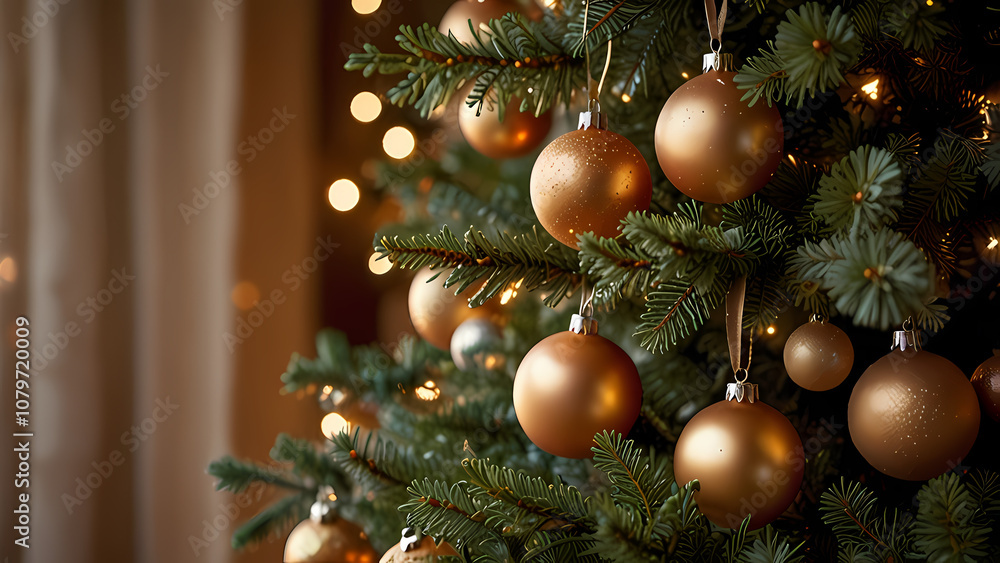 close-up image of a Christmas tree illuminated by the warm glow of sunset light streaming through a nearby window close-up image of a Christmas tree illuminated by the warm glow of sunset light streaming through a nearby window
