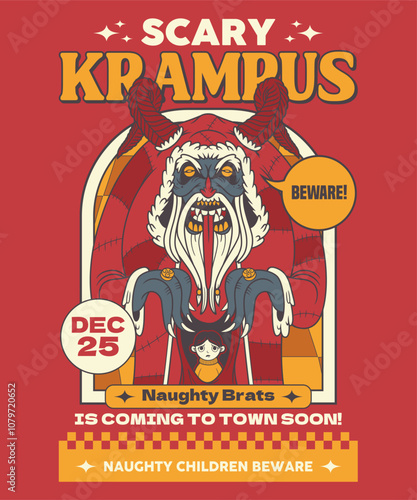 Scary Krampus Retro Cartoon Illustration Design