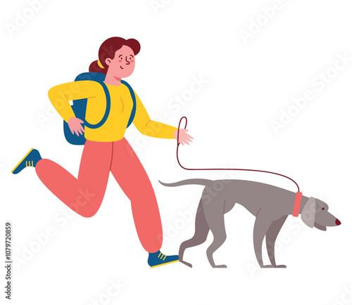 musher woman with dog running