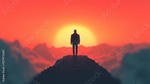 A person walking on a tightrope over a canyon, with a bright horizon ahead, symbolizing the balance needed for mental health recovery