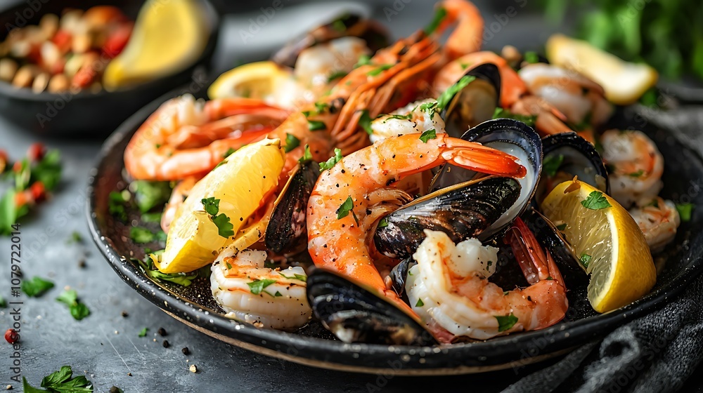 Seafood Platter with Shrimp, Mussels, and Lemon Seafood Platter with Shrimp, Mussels, and Lemon